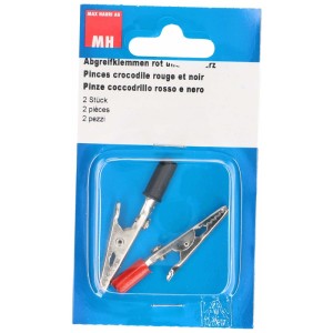 Set di pinze a coccodrillo rosse e nere, 2 pezzi, per connessioni elettriche.