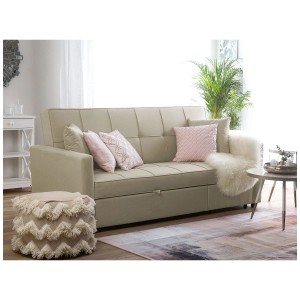 Canapé-lit 3 places Glomma beige avec coussins. Canapé avec fonction couchage.
