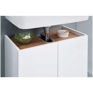 Meuble sous-vasque Pelipal Serie 947, blanc avec accents chêne, 2 portes, suspendu.