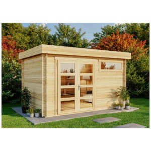 Casetta da giardino Alpholz Leandro in legno di pino con doppia porta e finestra. Ideale come casa da giardino o per il fine settimana.