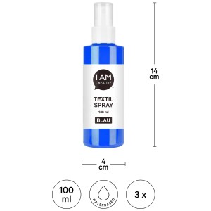 Spray tessile blu I Am Creative, flacone da 100ml. Ideale per decorare tessuti.