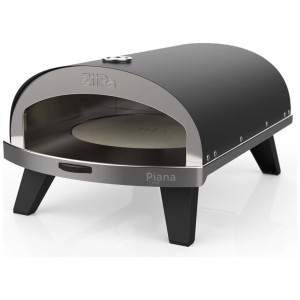 Forno per pizza a gas Ziipa Piana in acciaio inox e carbone, con pietra refrattaria rotante.