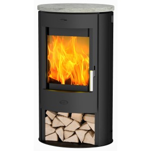 Poêle à bois Fireplace Zaria avec plaque supérieure en stéatite, corps en acier et compartiment à bois. Poêles pour une chaleur agréable.