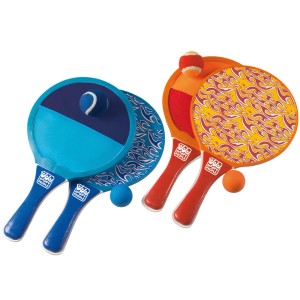 Happy People Beach Klettballspiel: Set con 2 racchette (blu/arancio) e palline per gioco e divertimento.