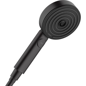 Douchette Hansgrohe Pulsify Select S, noir mat, avec bouton Select pour choisir le jet.