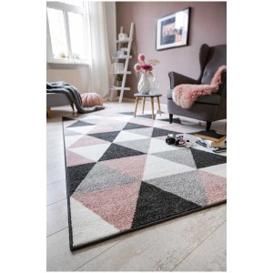 Moderno tappeto Andiamo Salamanca in rosa antico-grigio con motivo geometrico a triangoli, 60x110 cm.