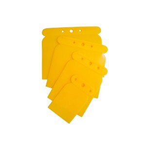 Set spatole Presto in plastica, 4 spatole gialle di diverse dimensioni per riparazioni di vernice e carrozzeria.