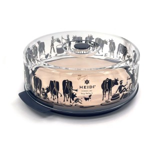 Contenitore formaggio Heidi Cheese-Line Alpes Ø 26cm in plastica trasparente con decoro alpino per la conservazione degli alimenti.