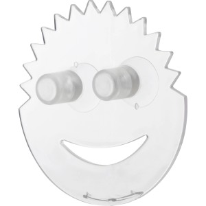 Porta spugna Scrub Daddy Caddy trasparente per lavello con ventose a forma di smiley.