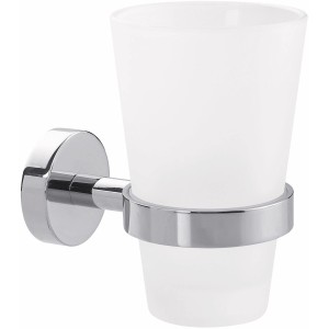 Tesa Smooz Zahnputzbecher-Set, verchromter Halter mit satiniertem Glasbecher zur Wandmontage.