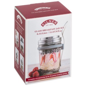 Set colazione Kilner in scatola: barattolo in vetro con coperchio, portacucchiaio e cucchiaio.