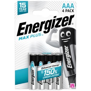 Piles Energizer Max Plus AAA, lot de 4, piles alcalines pour appareils énergivores.