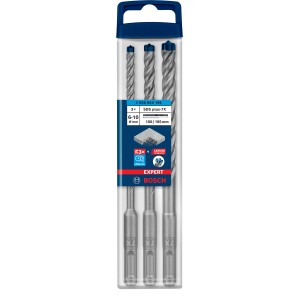 Set di punte per martello perforatore Bosch Expert SDS plus-7X, 3 pezzi, per martelli perforatori. Punte per cemento e cemento armato.