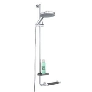Barre d'appui Tiger Boston avec support de douche gauche, poli. Sécurité élégante dans la salle de bain.