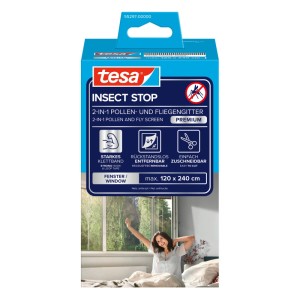 Emballage du tesa® Insect Stop 2en1 moustiquaire et filtre anti-pollen anthracite. Idéal pour les fenêtres.