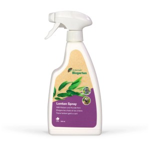 Spray Lontan contro cani e gatti in un flacone spray bianco.
