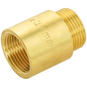Prolunga per rubinetto in ottone, 30 mm, con filettature interne ed esterne per raccordi filettati.