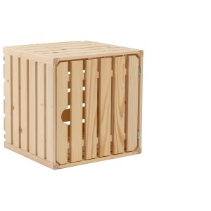 Schweizer Holzharasse A 1/2 mit Türchen, 35x35x32cm, aus Fichtenholz für Aufbewahrung.