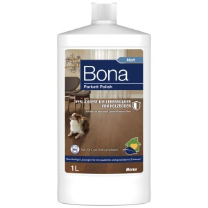 Bona Parkett Polish opaco 1 l per la pulizia e la cura dei pavimenti in legno.