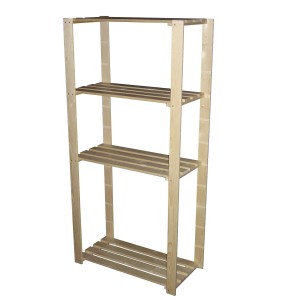 Étagère de base flexible en bois avec quatre tablettes, idéale pour les caves et les espaces de vie.