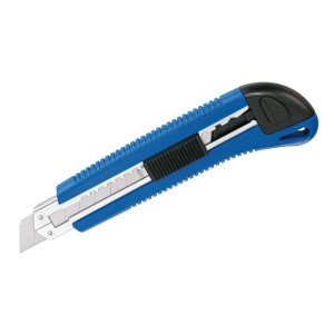 Cutter LUX Classic 100 mm blu con corpo in metallo e blocco lama.