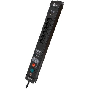 Ciabatta Brennenstuhl Premium-Line nera a 6 prese con USB e cavo da 3 m.