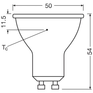 Dessin technique du réflecteur LED Osram PAR16 verre GU10 avec dimensions.