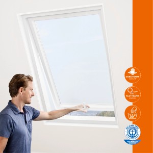 Windhager Fliegengitter Plus für Dachfenster, weiß, mit Reißverschluss und Klettband.