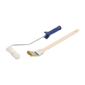 Set pittura LUX, 2 pezzi: rullo (10cm) a filo dorato e pennello angolare (5cm).