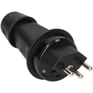 Fiche T13 noire 3 pôles IP55 avec fusible 10A pour chantier et industrie.