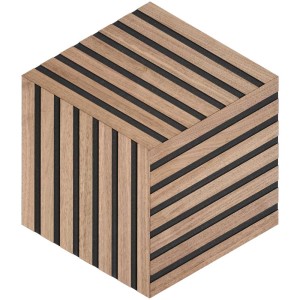 Denpanels Designpaneele Raute Walnuss, 3er Set Akustikpaneele aus MDF mit schwarzem Filz.