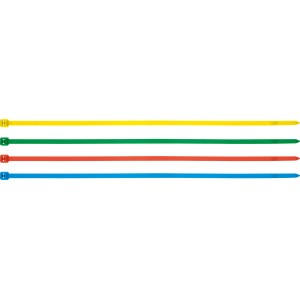 Serre-câbles colorés, 300 mm, 4,2 mm, en nylon, en jaune, vert, rouge et bleu.