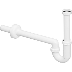 Siphon de lavabo tubulaire en plastique blanc.