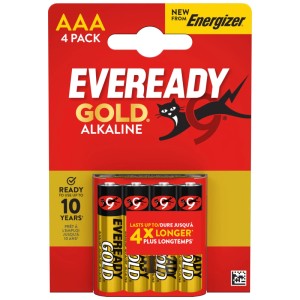 Energizer Eveready Gold AAA Batterie, confezione da 4. Batterie alcaline per vari usi.