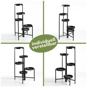 Portapiante nero a 5 ripiani, pieghevole e regolabile. Ideale per giardino e balcone.