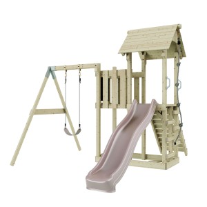 PolarPlay Bergen Altrosa: Torre gioco con scivolo, altalena e parete da arrampicata per bambini dai 3 anni.
