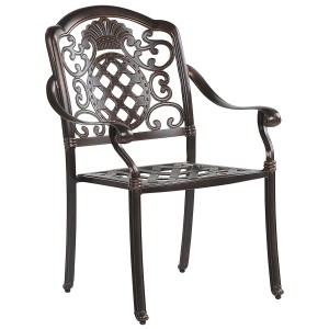 Dettaglio: Sedia da giardino in alluminio marrone scuro, parte del set da giardino Beliani Salento.