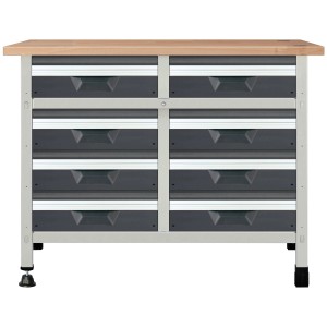 Banco da lavoro wolfcraft WSS 680 con piano in legno e 8 cassetti. Robusto per il fai da te.