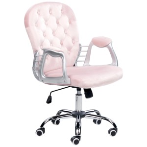 Sedia da ufficio Princess in velluto rosa pastello con bottoni e struttura cromata.