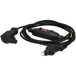 Rallonge noire de 5 m avec disjoncteur différentiel T13 IP55 pour chantiers.