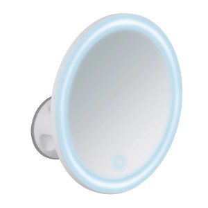 Miroir cosmétique LED Wenko Isola, blanc, avec ventouse et fonction tactile pour salle de bain et voyage.