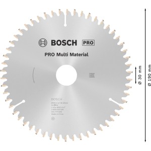 Lama per sega circolare Bosch Pro Multi Material, diametro 190 mm, adatta a vari materiali.