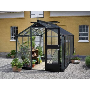 Serra Juliana Compact 8 Antracite con porta aperta e piante.