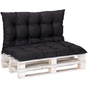 Cuscino universale antracite per pallet (20x120x70 cm) su un pallet europeo. Cuscino per seduta e schienale.