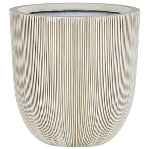 Vaso per piante Chios beige e bianco con texture a coste, Ø 37 cm, in resina.