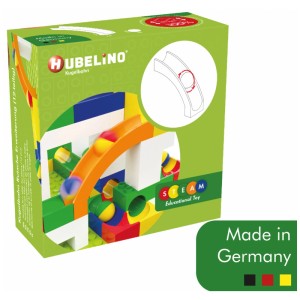 Extension de toboggan pour circuit de billes Hubelino (12 pièces) dans une boîte. Favorise la pensée spatiale par le jeu.