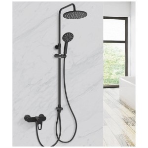 Miscelatore doccia Aurlane Black Classic, nero opaco, con soffione e doccetta.