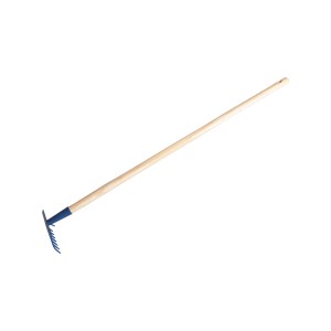 Kleiner Gartenrechen von LUX mit 8 Zinken und Holzstiel (85 cm) für Beet- und Friedhofsarbeiten.