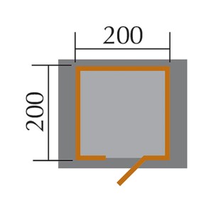 Pianta del giardino weka Bregenz A, base 200x200 cm, porta aperta.