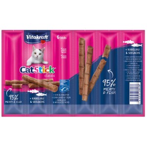 Vitakraft Cat Stick Classic Merluzzo & Nasello, 6 pezzi. Snack per gatti per un piacere speciale.